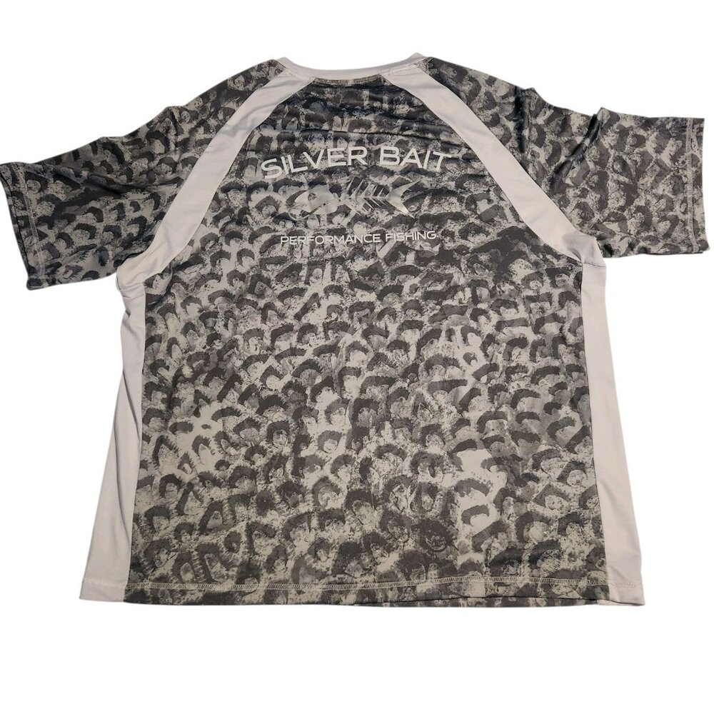 Silver Bait Performance Fishing Shirt Short Sleeve Gray Fish‎ Scale Camo Large